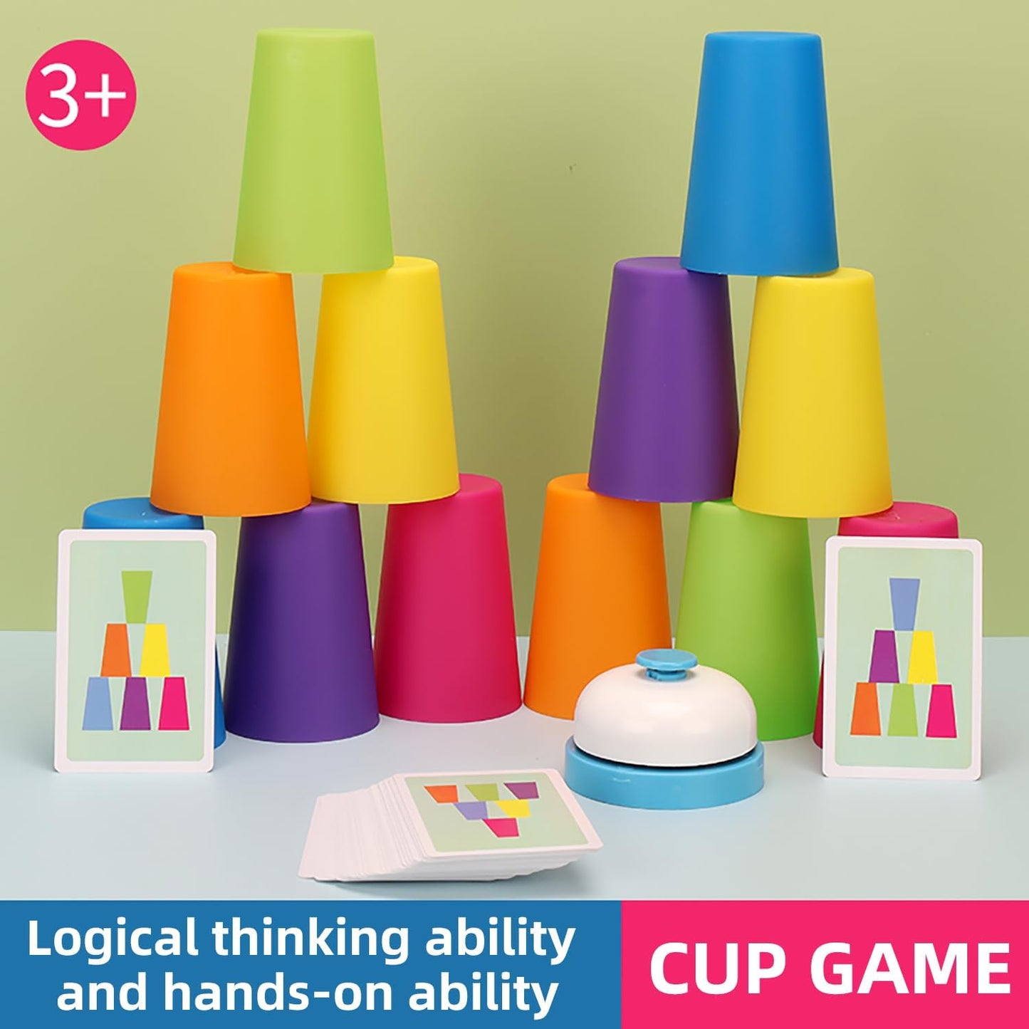 Battle Stacking Cups (54 Cards, 12 Cups, 1 Bell) - Color Sorting Cognitive Training Table Game, Puzzle Competitive Parent-Child Interactive Toy for Halloween