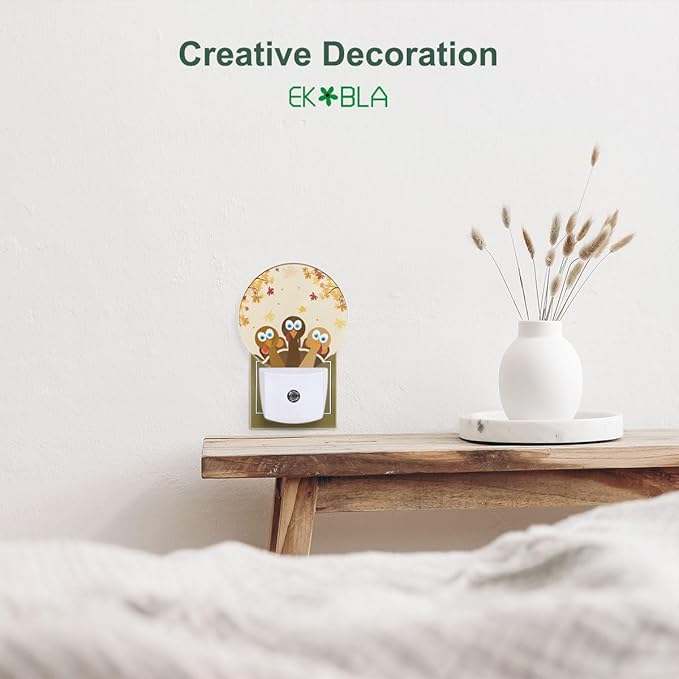 EKOBLA Thanksgiving Day Turkey Nightlight Autumn Red Maple Leaf LED Night Light Plug into Wall with Dusk to Dawn Light Sensor for Bedroom Living Room Kitchen