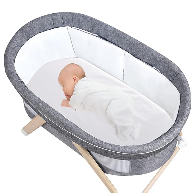 Bassinet Sheets Waterproof 2 Pack Bassinet Mattress Protector Cotton Fitted Cradle Sheets Set for Oval Rectangle Hourglass Mattres, Soft Breathable Mattress Pad Cover Baby Girl Boy, White