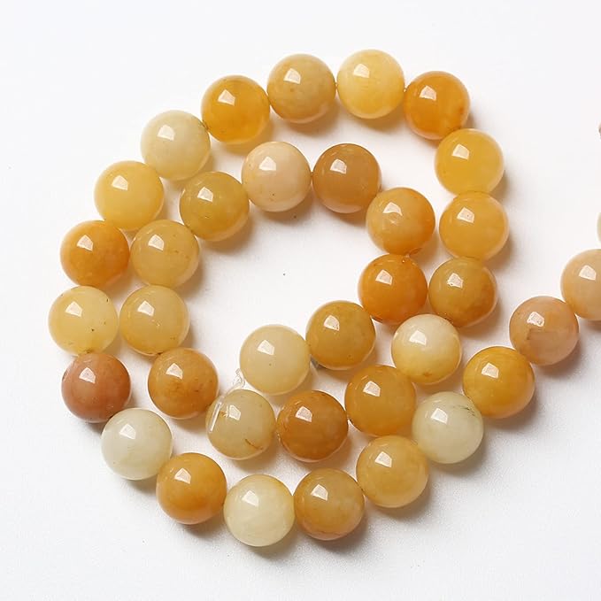 10MM 36PCS Natural Stone Yellow Jade Loose Beads for Jewelry Making DIY Bracelet 1 Strand