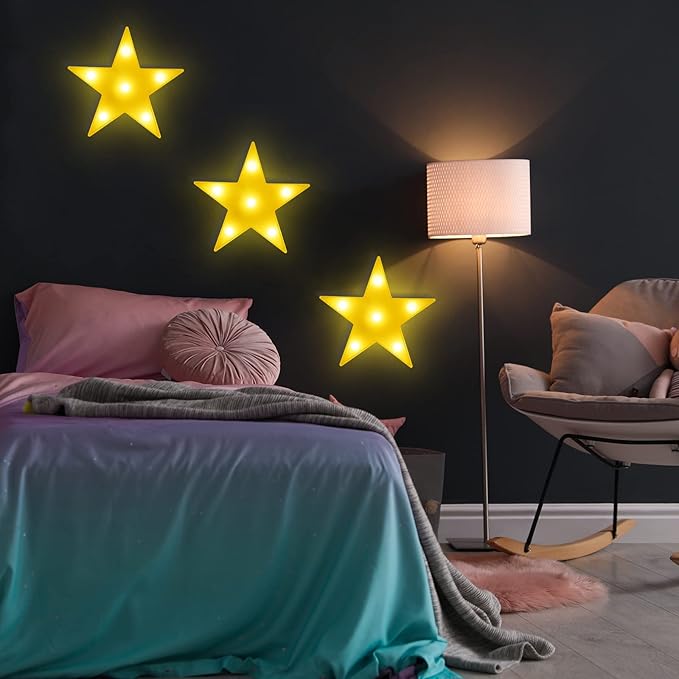 3 Pcs LED Stars Night Light Can Be Hung On The Wall Kids Room Room Light, Suitable for Birthday Party Holiday Decoration Baby Room Nursery Decoration (Stars)