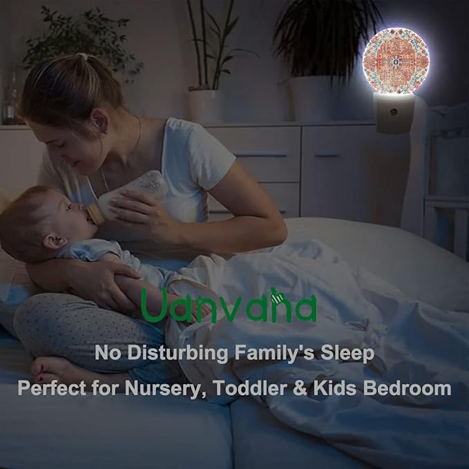 Boho Mandala Night Light Vintage Floral Flowers Carpet Pattern Night Lights Plug into Wall 0.5W LED Lighting Auto on/Off for Hallway Stairway Kitchen Home Decor