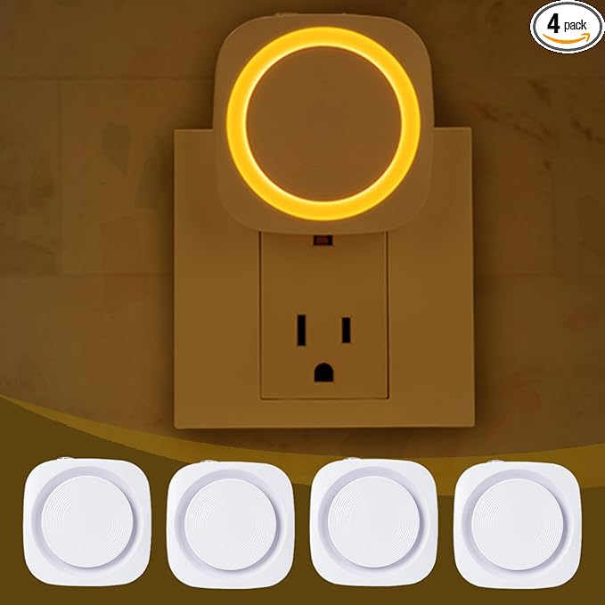 LED Night Lights Plug in to Wall,[4-Pack]Plug in Night Light,Auto Dusk to Dawn Sensor,Dimmable night light, energy efficient night lights,Soft Glow for Nursery,Bathroom,Hallway,Bedrooms,Amber