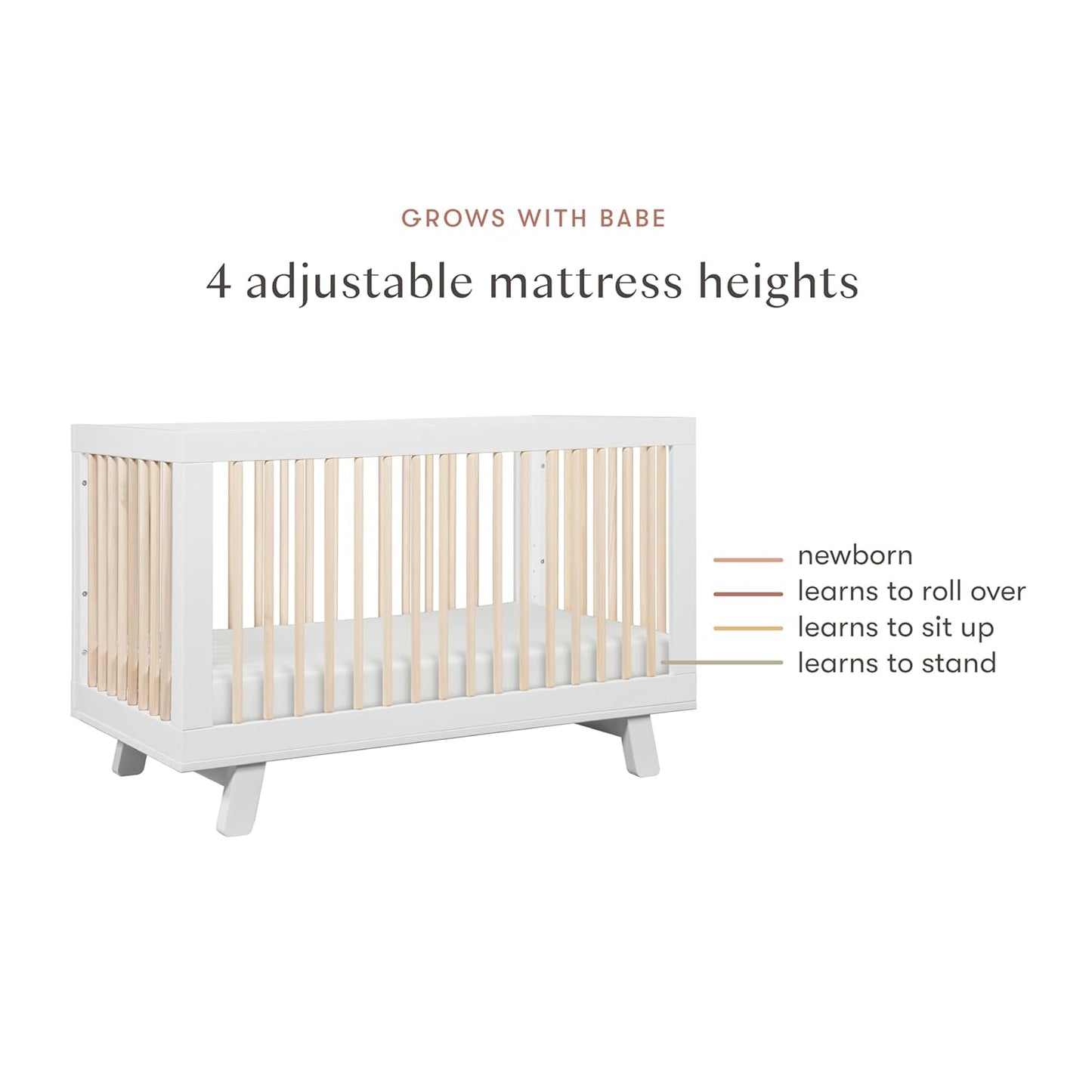 Babyletto Hudson 3-in-1 Convertible Baby Crib with Wooden Toddler Bed & Daybed Conversion - Easy to Assemble & GREENGUARD Gold Certified - 4 Adjustable Mattress Heights - White & Washed Natural