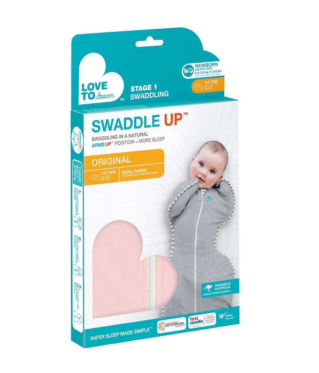 Love To Dream Swaddle UP Self-Soothing Sleep Sack 8-13 lbs., Dramatically Better Sleep, Snug Fit Calms Startle Reflex, 1.0 TOG, Dusty Pink, Small