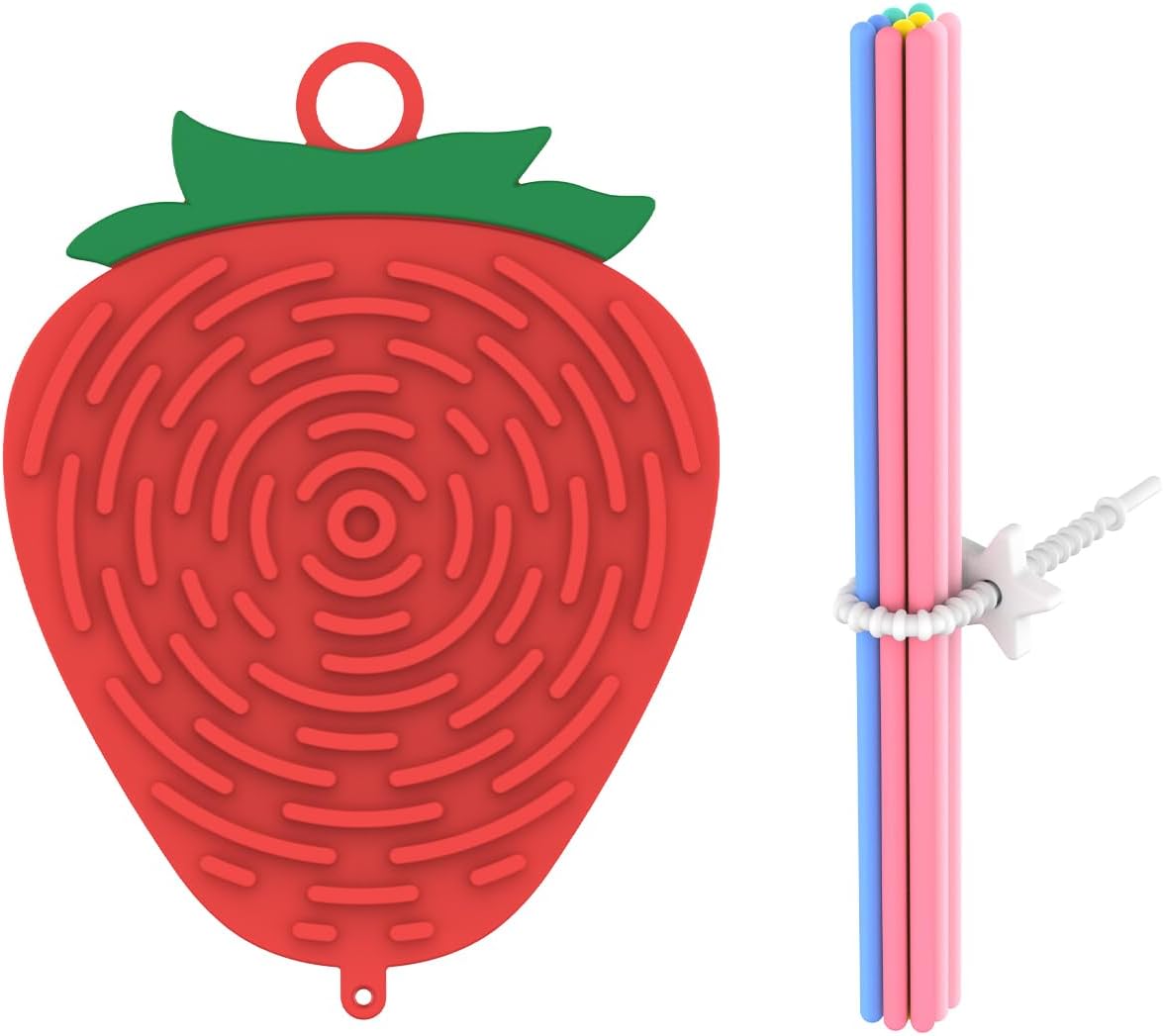 Silicone Sensory Activity Board,2 in 1 Busy Board for Fine Motor Skill, Montessori Fidget Toy for Calming, Stress, Anxiety, ADHD , Autism , Silent, No Mess , Kids 3+ & Adults (Red, Strawberry)