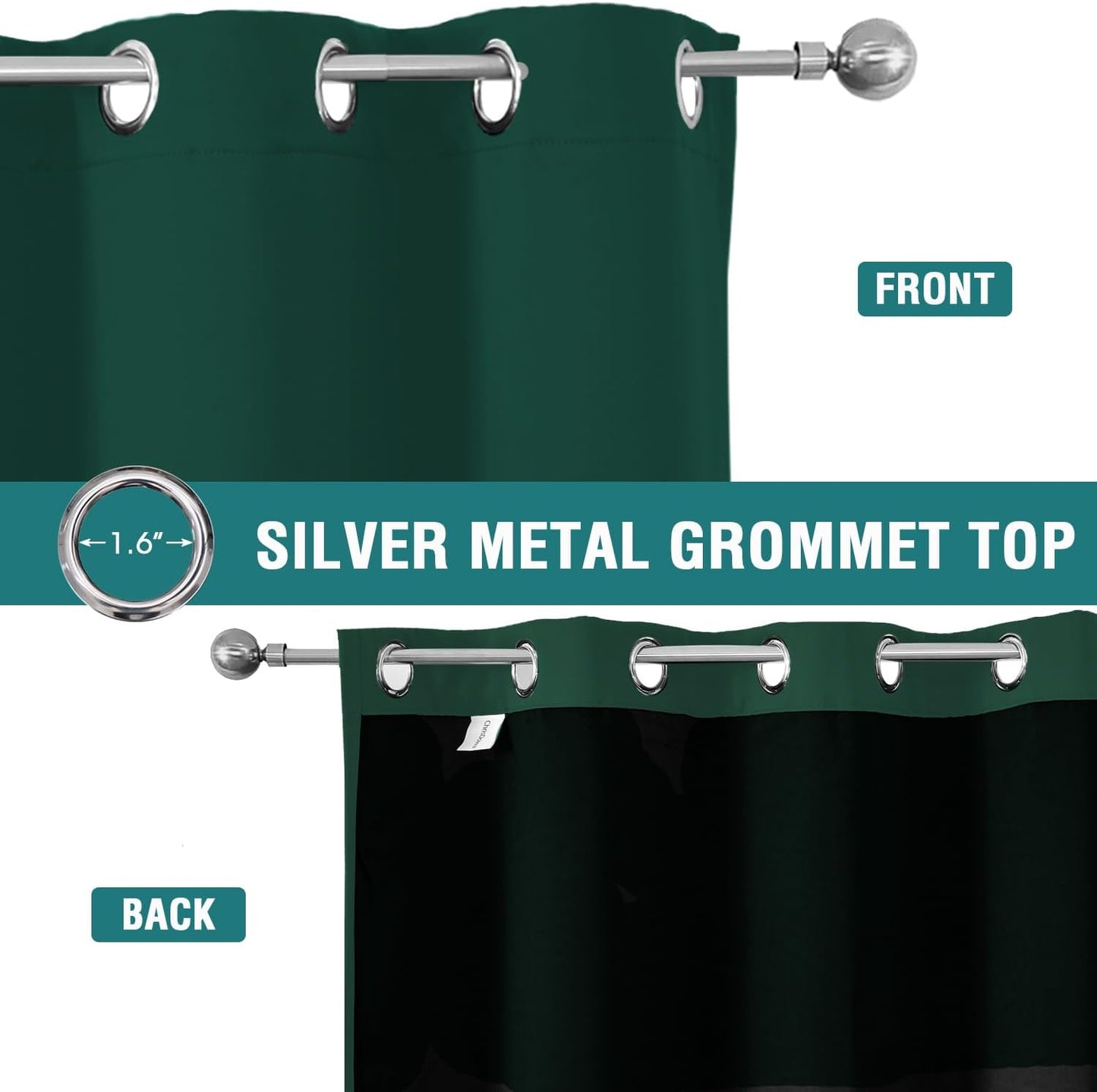 ChrisDowa 100% Blackout Curtains for Bedroom with Black Liner, 2 Thick Layers Total Blackout Thermal Insulated Grommet Window Curtains 2 Panels Set (Forest Green, 52 x 84 Inch)