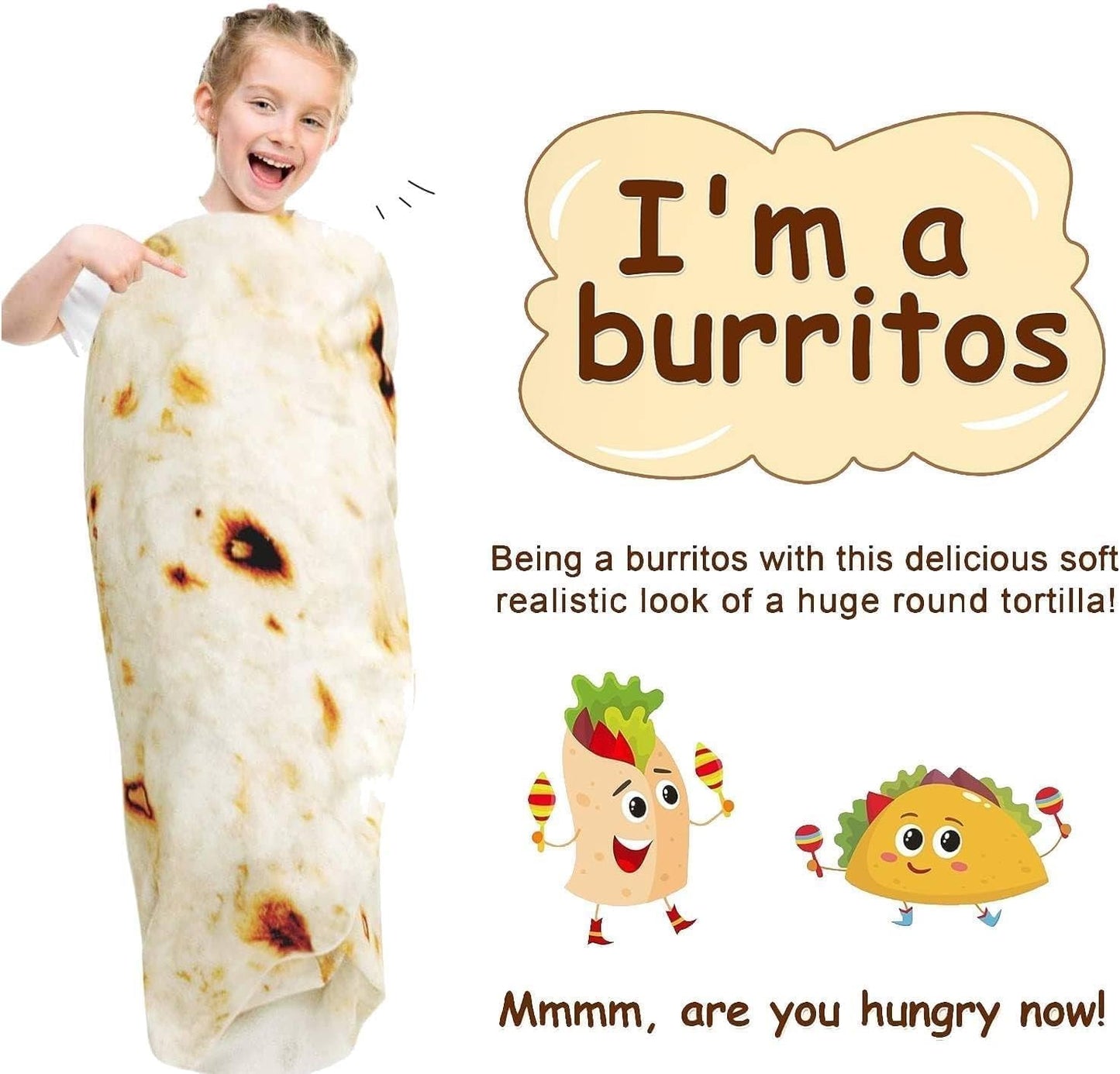 Burrito Tortilla Blanket White Elephant Gifts for Kids Stuff Useful Adults Teenagers Taco Throw Blankets Wrap Boy Girl Party Novelty Gag Pets Soft Fleece 61in