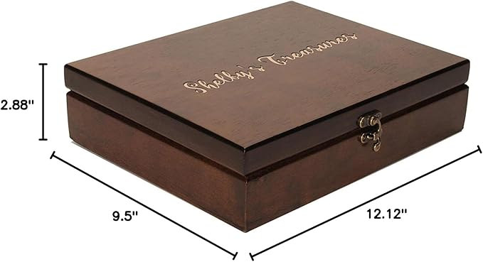 WE Games Custom Engraved Wooden Treasure Box with Lid & Brass Latch - Walnut Finish
