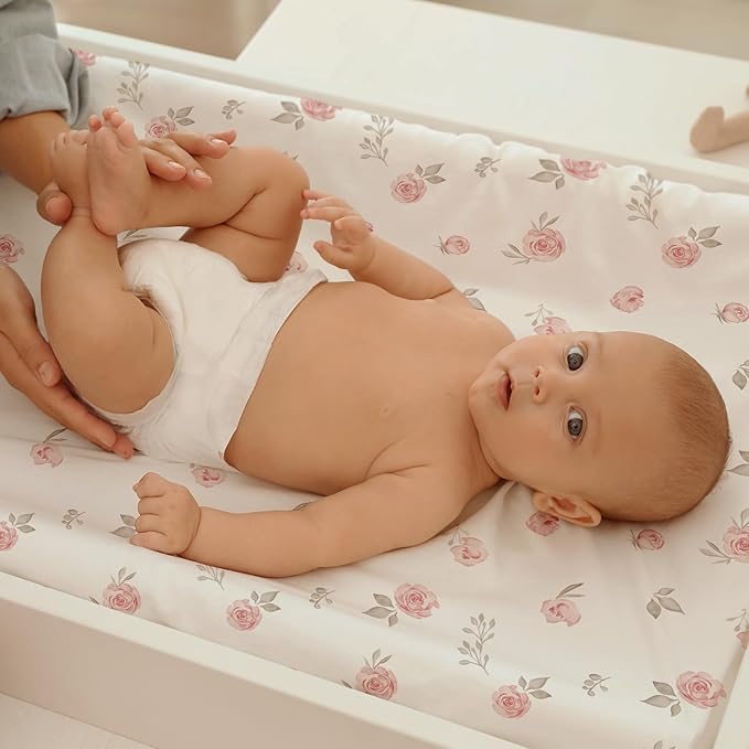 Gllquen Baby Bassinet Sheets 2 Pack, 100% Organic Cotton Bassinet Fitted Sheets for Girls Boys, Soft & Breathable Unisex Baby Mattress Sheet for Standard Bassinets 33"x17"(Pink)