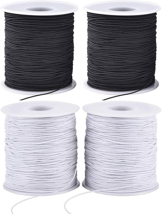 Stretchy String for Bracelets, 4 Rolls 1 mm Sturdy Elastic String Elastic Cord for Jewelry Making, Necklaces, Beading (2 Black+ 2 White)