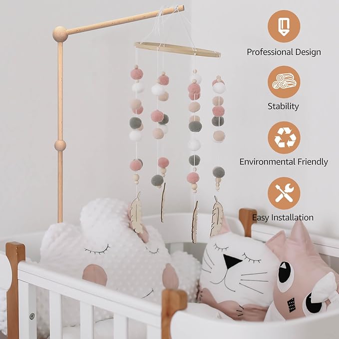 Baby Crib Mobile Arm,VKP Wooden Mobile Arm for Crib Mobile Hanger for Crib Baby Girl Nursery Decor (Wood)