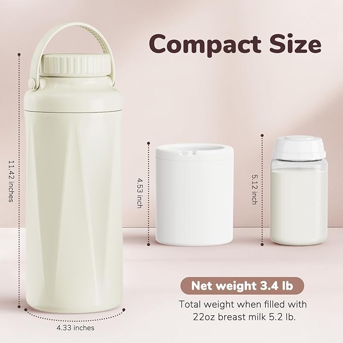 22oz Portable Breast Milk Cooler Bottle-Breastmilk Chiller for Outdoor Travel Mom, Keeps Milk Fresh Cooling for 24 Hours,Breastfeeding Essentials with 2pcs Bottle for Breastmilk Storage