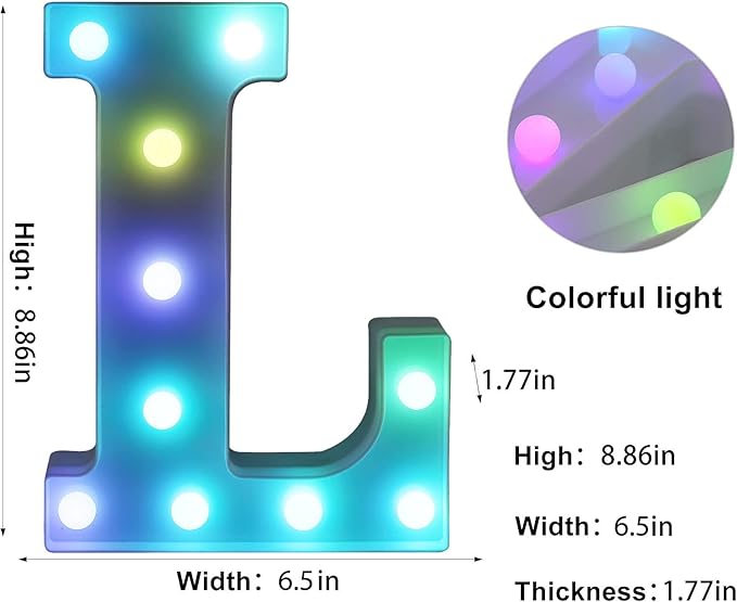 Foaky Colorful LED Letter Lights with Remote,Marquee Light Up Letters Sign for Night Light Wedding/Birthday Party Battery Powered Christmas Lamp Home Bar Decoration(L)