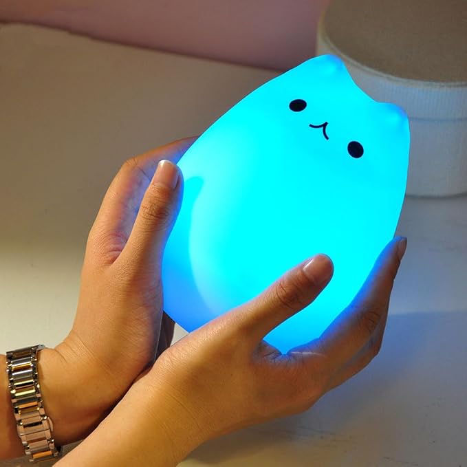 Celebrity Cat USB Rechargeable Silicone 7-Color Changing LED Night Light for Kids & Baby, Nursery & Bedroom Nightlights, Christmas Gifts
