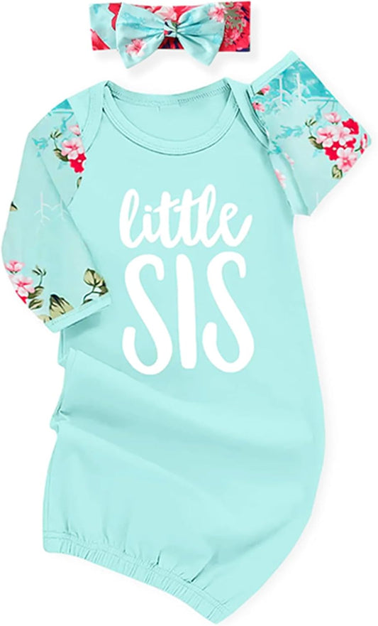 AMAWMW Newborn Baby Girl Little Sister Sleeper Gown Stripe Long Sleeve Nightgown Pajamas Gifts Stuff Essential Outfit