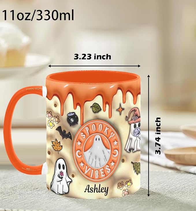 Personalized Halloween Mugs with Names, Halloween Pumpkin Coffee Mug, Custom Ghost Accent Mug Spooky Halloween Gifts For Women Men Friends Family Spooky Season Gift Fall Mug 11 Oz