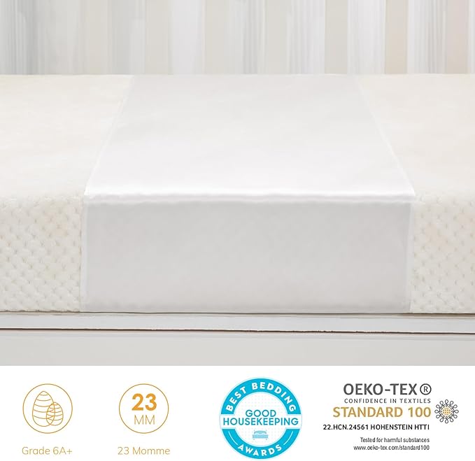 PROMEED 23 Momme Silk Crib Slip for Baby Hair, No More Bed Head and Baby Bald Spots, 100% Silk Crib/Bassinet Sheets for Baby Boy/Girl (White)