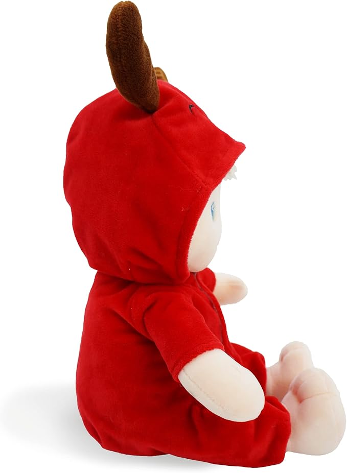 June Garden 12" Sweet Dolly Dasher - Stuffed Ultra Soft Baby Reindeer Doll for Birth and Up - Removable Red Outfit