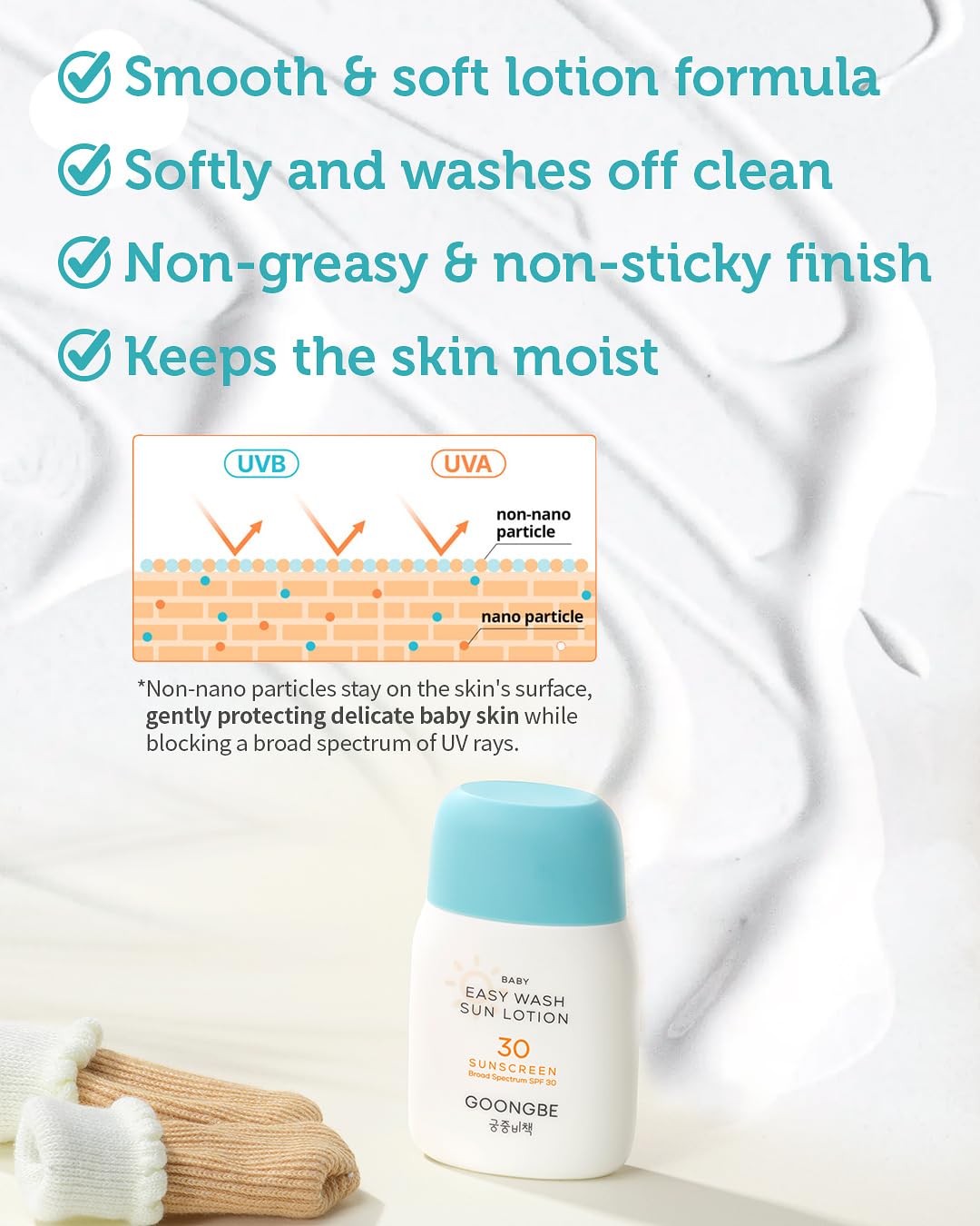 Baby Kids Easy Wash Sun Lotion SPF 30 & Cooling Gel Cream - Zinc Oxide Mineral Sunscreen & 3-Second Soothing Relief - Vegan Hypoallergenic for Sensitive Skin, 2.11oz & 3.38oz