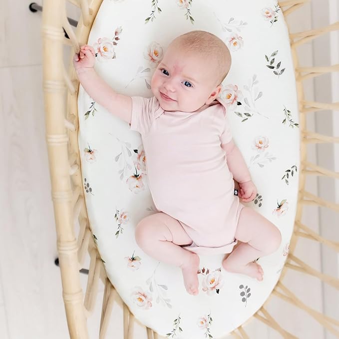 Stretch Ultra Soft Fitted Bassinet Sheet Set 2 Pack, Universal Fit for Bassinets Baby Cradle Moses Basket Oval Rectangle Mattress Safe and Snug, Pink Rose Print
