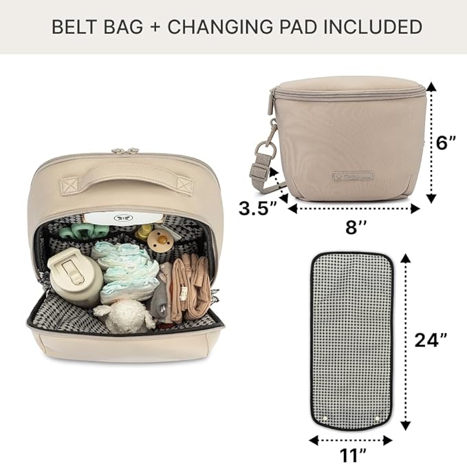 Parker Baby Drift Neoprene Backpack & Belt Bag | Roomy, Soft & Water Resistant | Travel Essentials w/Diaper Changing Pad | No-Bulk Design w/Adjustable Stroller Straps | Black