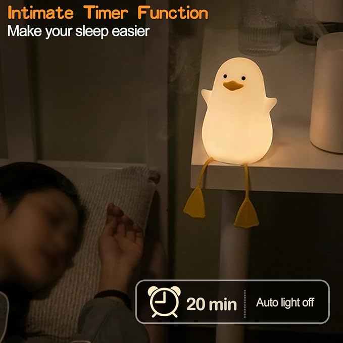 LED Cute Silicone Duck Night Light, Cute Silicone Duck Lamp and Animal NightLight, LED Squishy Animal Light for Sleep, Kawaii Bedside Lamp Room, Rechargeable Bedroom Lamp & Room Gift