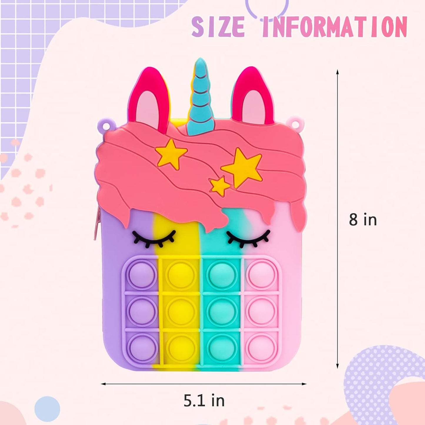 Big Pop Purse, Unicorn Pop Purse for Girl Pop Bag with Unicorn Pop Toy, Shoulder Bag Fidget Toys Pop Fidget Backpack Toy for Kids Backpack Silicone Bag Pop for Xmas Gift Girls