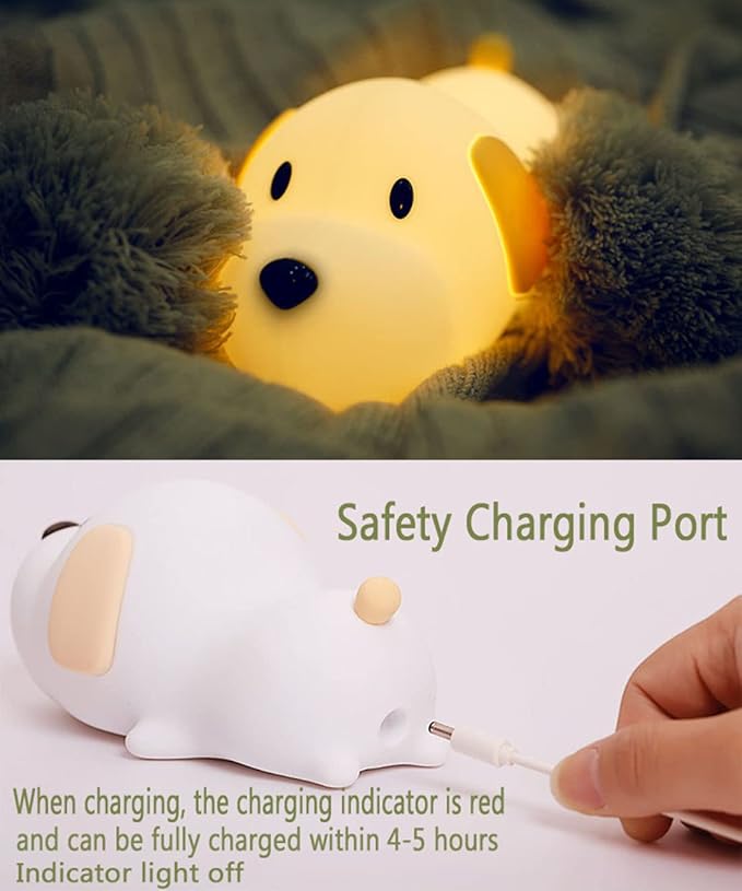 HAPPYBAG Kids Night Light,Cute Soft Silicone Dog Lamp Dimmable Nursery Portable Puppy Kawaii Lamps,Bedside Lamp for Baby and Toddler,Boy Girls