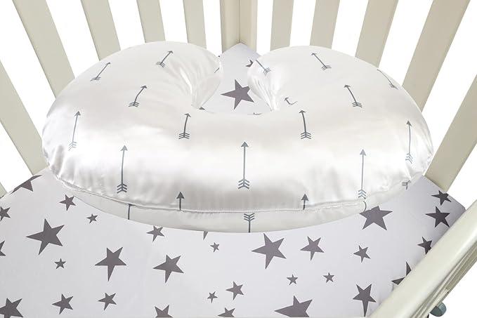 Satin Nursing Pillow Cover Set - 2 Pack Ultra Soft Silk, Compatible with Boppy Pillow for Breastfeeding, Protects Baby Hair & Skin - Grey Arrows & Stars