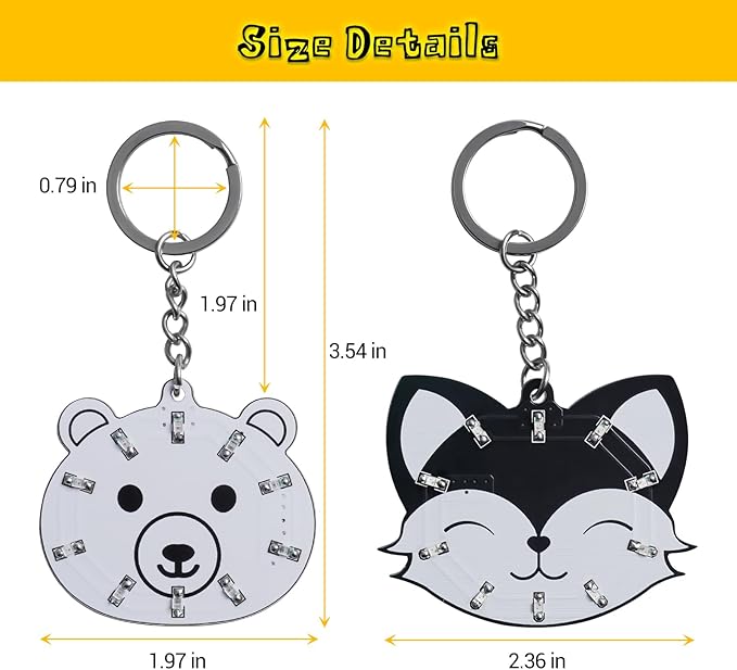 2 PCS Soldering Learning Kit, ICSTATION Fox and Bear Keychain Soldering Project with SMD LED Flashing Lights Cute Halloween Present Soldering Practice Kit for Diyers Student Teaching and Learning