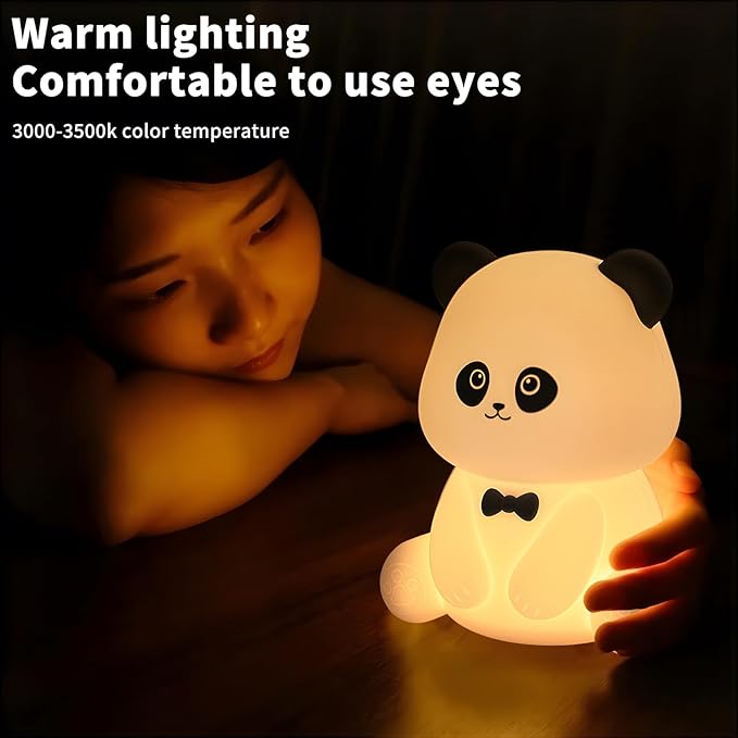 Cute Panda Night Light,Squishy Animal Nightlamp,Rechargerable Dimmable Nursery Soft Silicone Table Bedroom Lamp Portable Adjustable Lighting Bedroom Bedside Gift