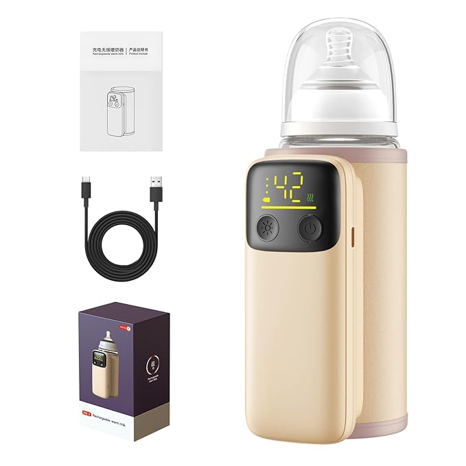 Portable Baby Milk Bottle Warmer for Breastmilk and Formula Feeding,Travel Baby Bottle-Feeding Breast Milk Waterless Warmer,Rechargeable 6000 mAh Battery,Digital Display,Bottle Warmer On the Go