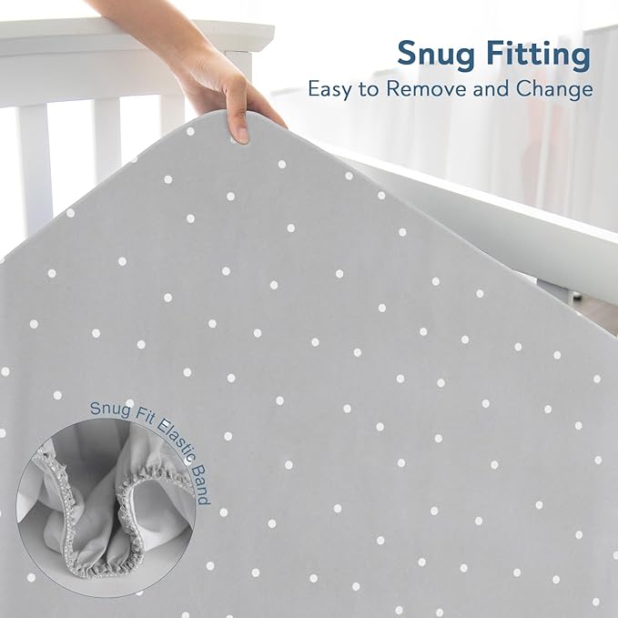 Crib Sheets for Boys 4 Pack, Fitted Baby Crib Sheet Neutral 52" x 28" for Standard Crib and Toddler Bed Mattress, Soft and Breathable Kid Toddler Sheets for Girls Boys, Grey