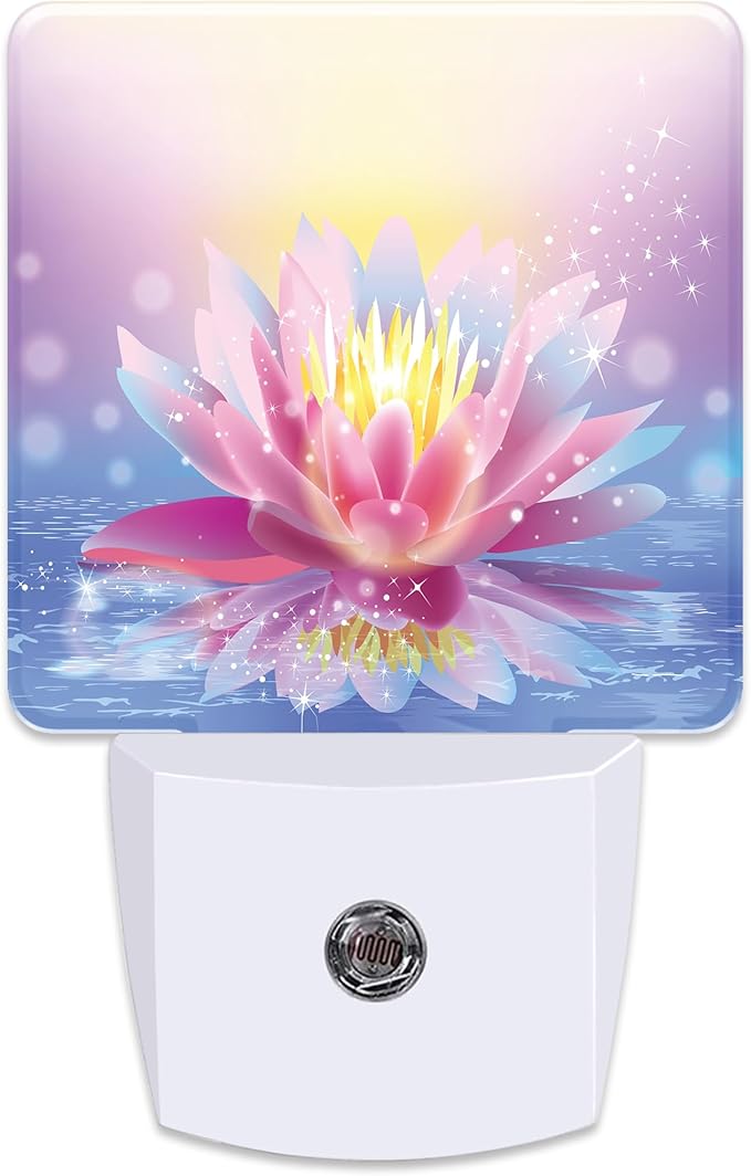 Lotus Pink Light Purple Plug in Night Light with Auto Dusk to Dawn Sensor,Warm Night Lights for Boys Girls Bedroom Bathroom Hallway Kids Room Gifts