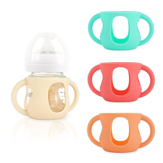 4-Pack Silicone Sleeves for Philips Avent Glass Bottles, BPA-Free Drop-Resistant Baby Bottle Sleeves with Handles, Compatible with Philips Avent Natural Glass Baby Bottles (4 oz)