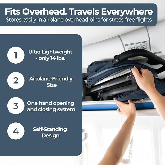 Inglesina Quid³ Stroller, Astral Blue - Compact Reclining Travel Stroller for Baby & Toddler 0-55 lbs, One Hand fold, Car seat Compatible, Airplane Overhead, Lightweight, Foldable, XL UPF 50+ Canopy