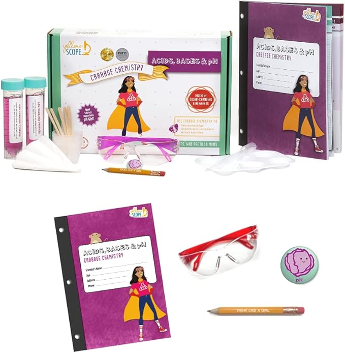 Kids pH Science Kit - Acids & Bases Buddy Pack with 2 Lab Notebooks & Safety Goggles - Acid & Base Kit Indicator Paper Science Experiment