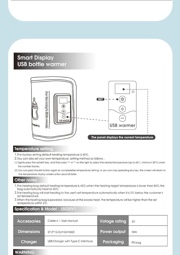 Bottle Warmer, Milk Warmer Bag Constant Temperature Quick Heating with LCD Display and Accurate Temperature Control Car Heat Thermal Breast USB Bottle Warmer for Home Outdoor Indoor Traveling Driving
