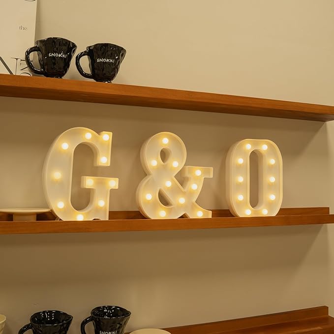 Foaky LED Letter Lights Sign Marquee Light Up Letters Sign for Night Light Wedding/Birthday Party Battery Powered Christmas Lamp Home Bar Decoration(G)