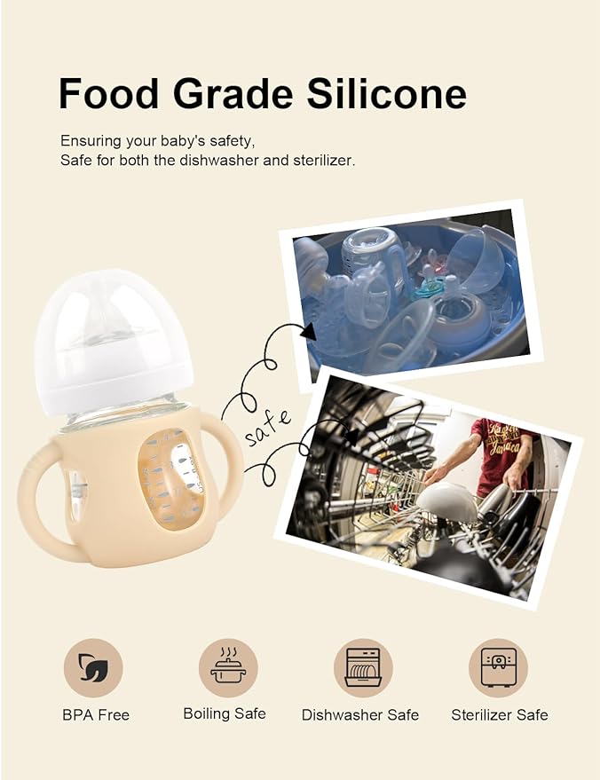 4-Pack Silicone Sleeves for Philips Avent Glass Bottles, BPA-Free Drop-Resistant Baby Bottle Sleeves with Handles, Compatible with Philips Avent Natural Glass Baby Bottles (4 oz)