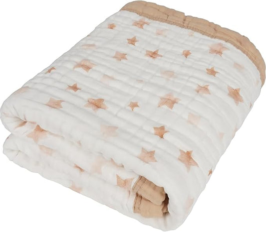 Organic Cotton Muslin Baby Blanket for Boys and Girls - Luxurious Soft Toddler Quilt for Swaddling - Gender Neutral Blanket - Baby and Toddler Gift - Neutral Star