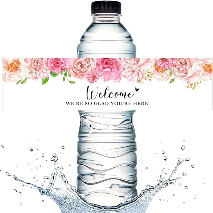 100PCS Wedding Water Bottle Labels Waterproof Greenery Floral Wraps Sticker for Water Bottle Baby Shower Bottle Label for Bridal Shower Party Welcome A03