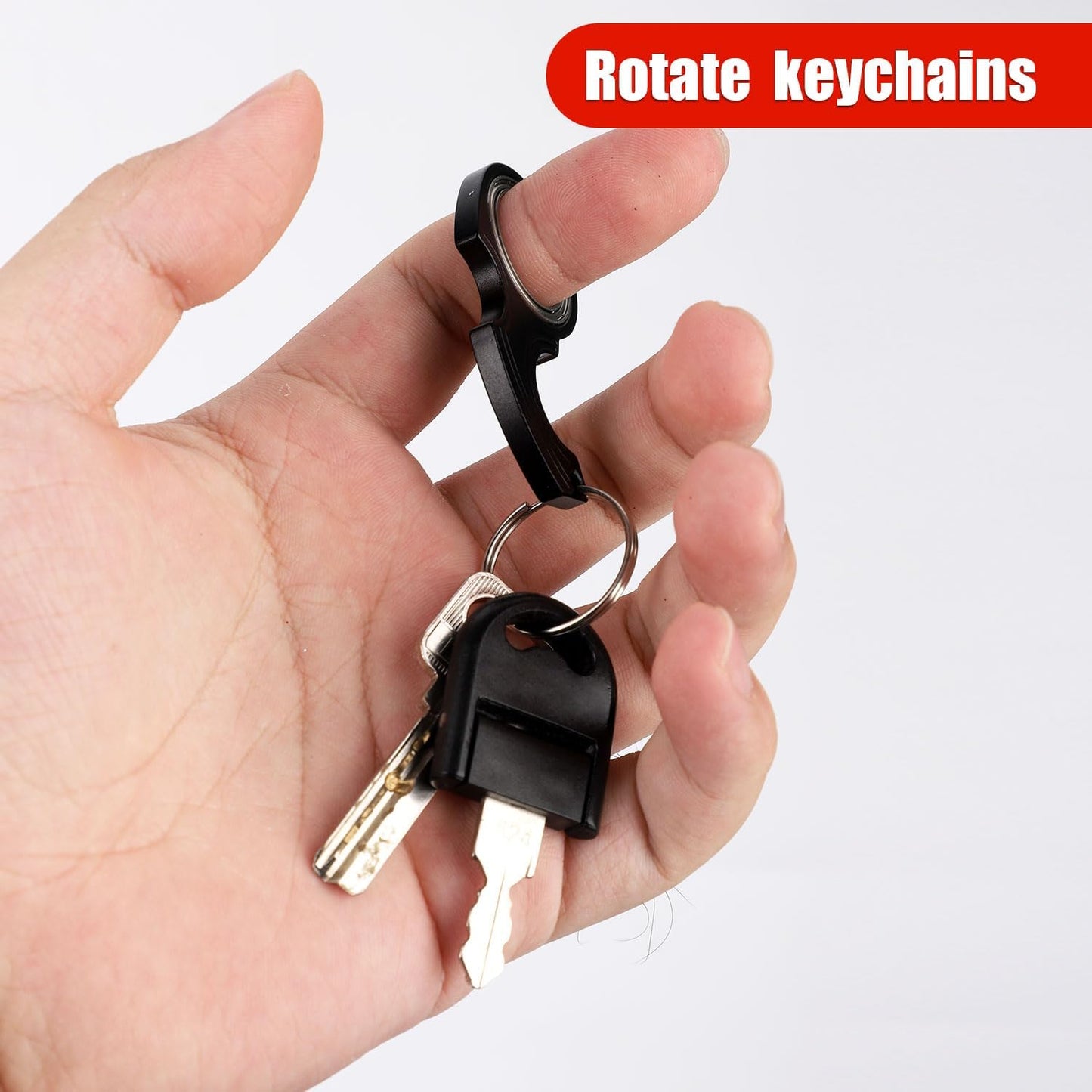 2pcs Key Chain Spinner Toys 0.67" Inner Diameter with 2pcs Key Rings, Finger Fidget Keychain Key Ring Spinner Toy Gifts for Kids Adults Finger Exercising Anxiety Relief (Black, Red)