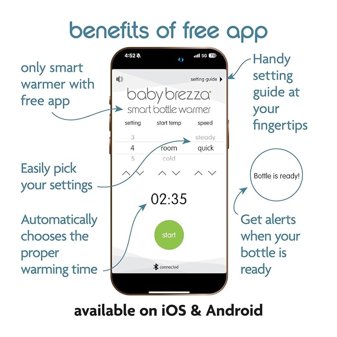 Baby Brezza Smart Baby Bottle Warmer, Breastmilk Warmer + Defroster – Free App - Different Temperatures for Breastmilk + Formula - Universal Fit for All Bottles + Milk Bags - Calentador de Biberones