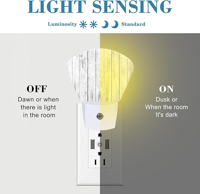 White Wooden Texture Night Light, Old Wood Grain Nightlight Plug into Wall with Dusk to Dawn Sensor for Kid Girls Boys Women Men Bedroom, Hallway, Kitchen, Bathroom, Stairs Decor
