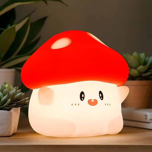 Mushroom Night Light,LED Cute Silicone Squishy Lamp Rechargeable Nursery Nightlight with 2 Level Dimmable Bedside Touch Lamp for Bedroom Kids Room Mushroom Decor Gifts