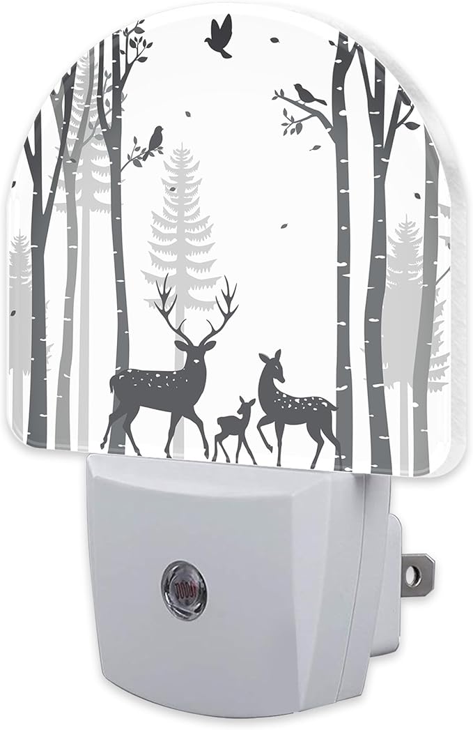 Deer in The Forest Night Light, Birch Tree with Deer Dusk to Dawn Night Light Plug in,0.5w Energy Saving Sleep Friendly NightLight for Kids Boys Girls Home Decor