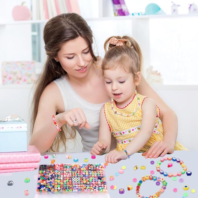 1060pcs Polymer Clay Beads Charms Kits 28 Styles Cute Fun Clay Beads Charms Flower Butterfly Heart Letter Pony Beads Charms for Women Girls Bracelet Necklace Earring Making