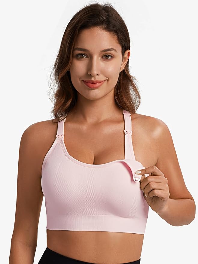 Angelhood Nursing Bras for Breastfeeding, Seamless Nursing Sports Bra Medium Impact Support Maternity Bras for Pregnancy